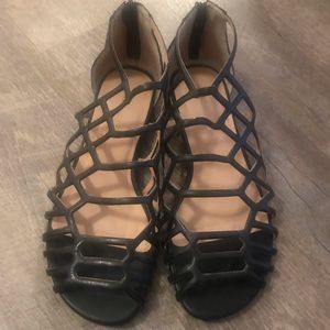 Black Cage Sandals J/slides Sz 9